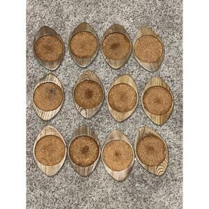 Wood Football Shaped Coasters Set of 12 Cork SERE Japan Vtg Super Bowl Friendly